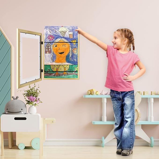 [2 Pack] Kids Art Frames, 10x12.5 Front Opening Kids Artwork Frames Changeable, Displays 8.5x11 With Mat and 10x12.5 Without Mat, Holds 50 Pcs, for 3D Picture, Crafts, Hanging Art, Portfolio Storage