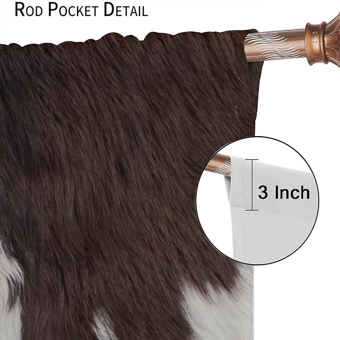 Cowhide Blackout Curtains, Animal Fur Skin Curtains Brown Cowhide Western Farm Rod Pocket Curtain Window Treatments 2 Panels Drapes for Kitchen Living Room Bedroom Cafe Decor 84" W X 84" L