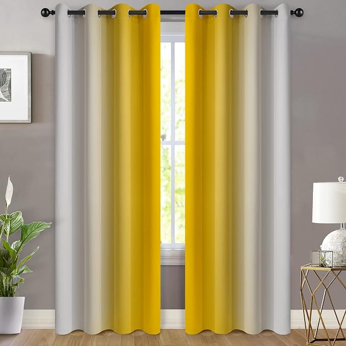Yakamok Yellow Ombre Curtains 84 Inches Long, Light Blocking Gradient Color Curtain Panels, Room Darkening Grommet Window Drapes for Bedroom(52x84 Inch, 2 Panels) | Room Darkening Curtains 84,Thermal Insulated Gradient Color Drape,Light Blocking Gromme...