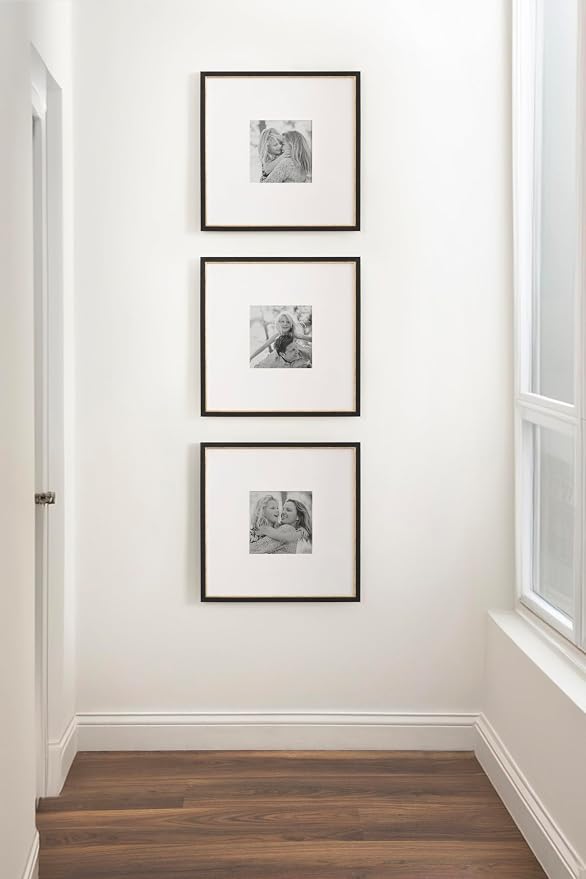 Kate and Laurel Wilbanks Traditional Square Picture Frame Set of 3, 18 x 18 matted to 8 x 8, Black and Gold, Vintage Three-Piece Frame Set for Gallery Wall Frame Set in Living Room Wall Decor