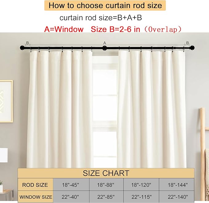 Industrial Curtain Rods 18 to 120 in,Wrap Around Rods, Adjustable Curtain Pole,1 in Diameter Pipe Wall or Ceiling Mounted,for Living Room(Brushed Crimson Black18” to 120”)