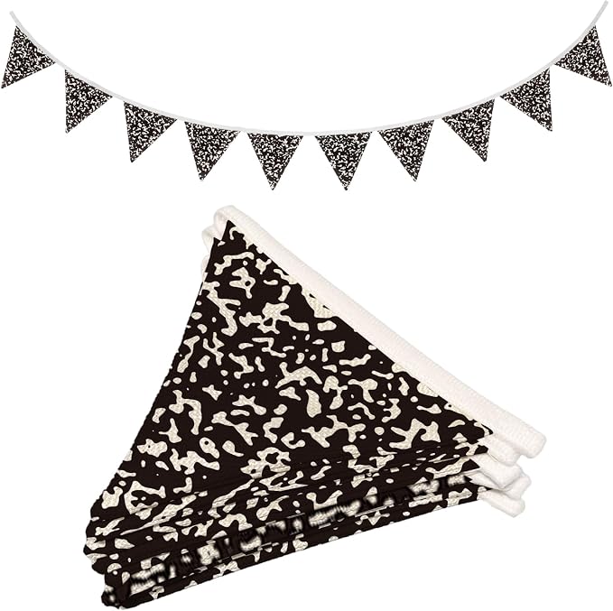 Classroom Wall Decor Pennant Banner, Black and White Fabric Pennant Flags Triangle Banners, Pennant Flags for Classroom Wall, Preschool Decor Flags Fabric for Kids Learning Space