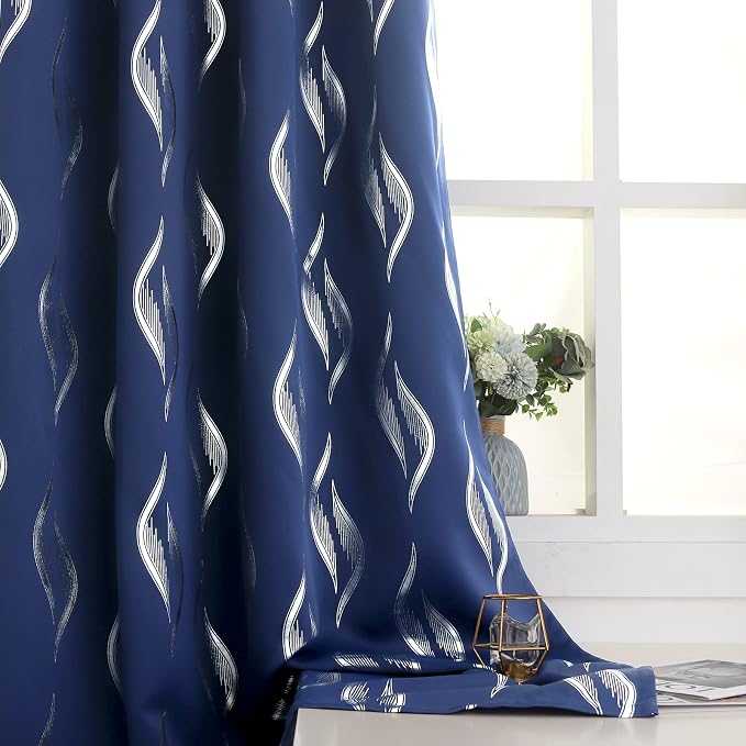 BGment Wavy Navy Blue Blackout Curtains 63 Inch Length 2 Panels Set, Thermal Insulated Privacy Grommet Window Drapes for Kids Boys Bedroom, 52 x 63 Inch