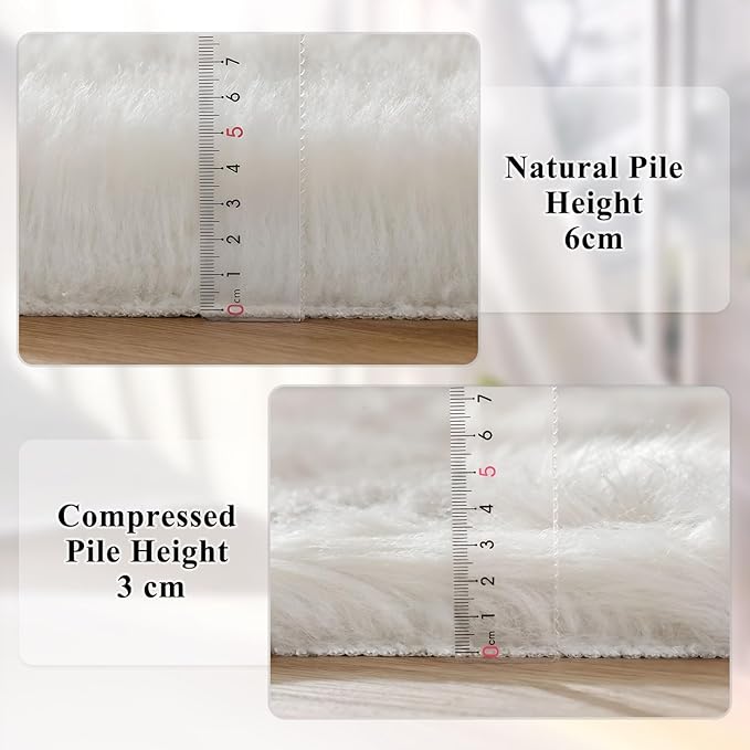 ORINOVA White Shag Round Rugs 6ft Washable Faux Sheepskin Fluffy Fur Area Rugs for Living Room Large Circle Boho Nursery Rug Teen Room Décor