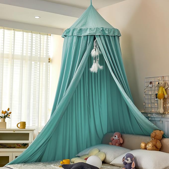 Princess Decor Canopy for Kids Bed, Soft and Durable Bed Canopy for Girls Room Tent Canopy Dreamy Mosquito Net Bedding, Children Reading Nook Canopies Indoor (Green)