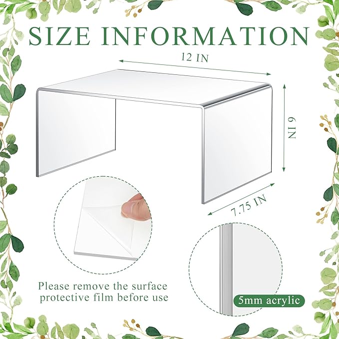 RattanView 2 Pcs 12 Inch Large Acrylic Risers Display Stands 5 mm Thick Acrylic Shelf Riser Showcase for Collectibles Jewelry Cupcakes Food Figures Perfume Cabinet(Clear)