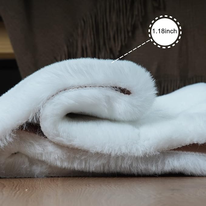 Ghouse Soft Faux Sheepskin Fur Rug 2x4 White Fluffy Bedside Rugs Plush Rug Shag Nursery Carpet Area Rugs for Living Room Bedroom Playing Room Decor