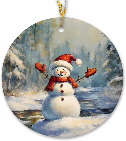Winter Christmas Snowman Ceramic Ornament Gifts, Rustic Winter Christmas Decorative Hanging Ornaments for Xmas Tree Holiday Party Decoration, Snowman Xmas Tree Decorations