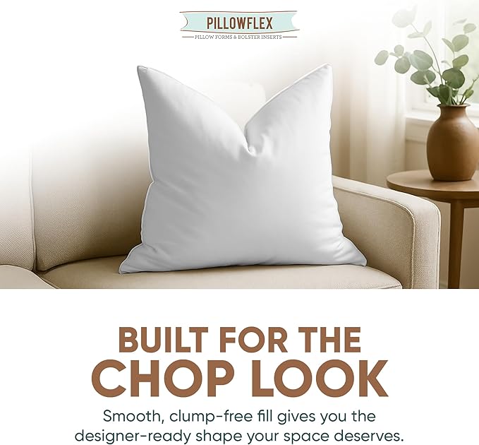 Pillowflex Synthetic Down Pillow Insert - 25x25 Euro Down Alternative, Ultra Soft Large Square European Throw Pillow, Bed Sham- 1 Decorative Form