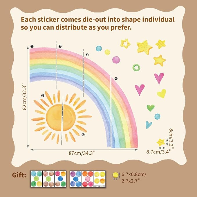 Large Sunshine Nursery Decor, Smile Sun and Color Bloom Wall Decal for Playroom, Classroom and Party, Watercolor Dreamscape