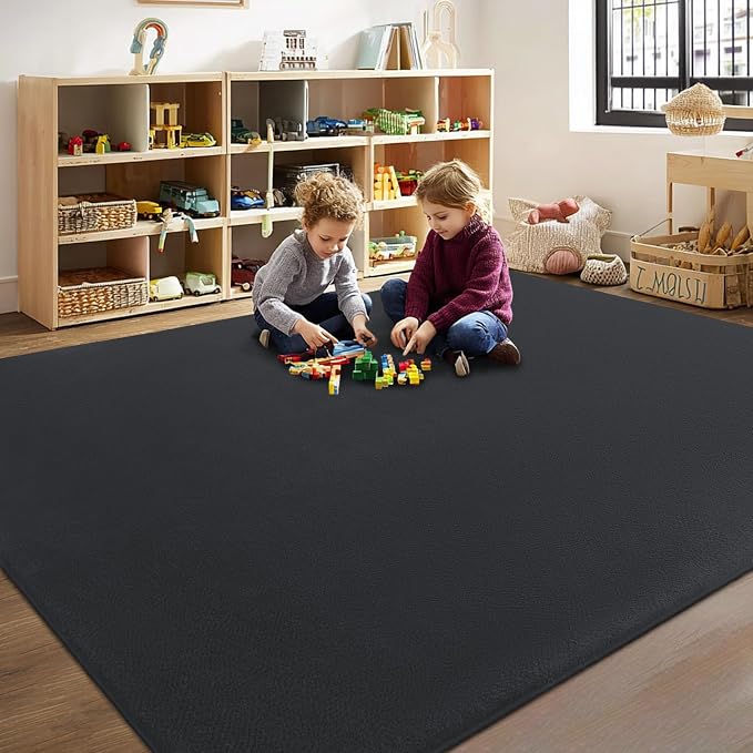 qulint Modern Rug for Bedroom 4x6, Dark Grey Thickened Memory-Foam Indoor Rug Soft Washable Area Rug for Living Room, Minimalist Non Slip Carpet for Boys Girls Kid Room Nursery Office Home Decor