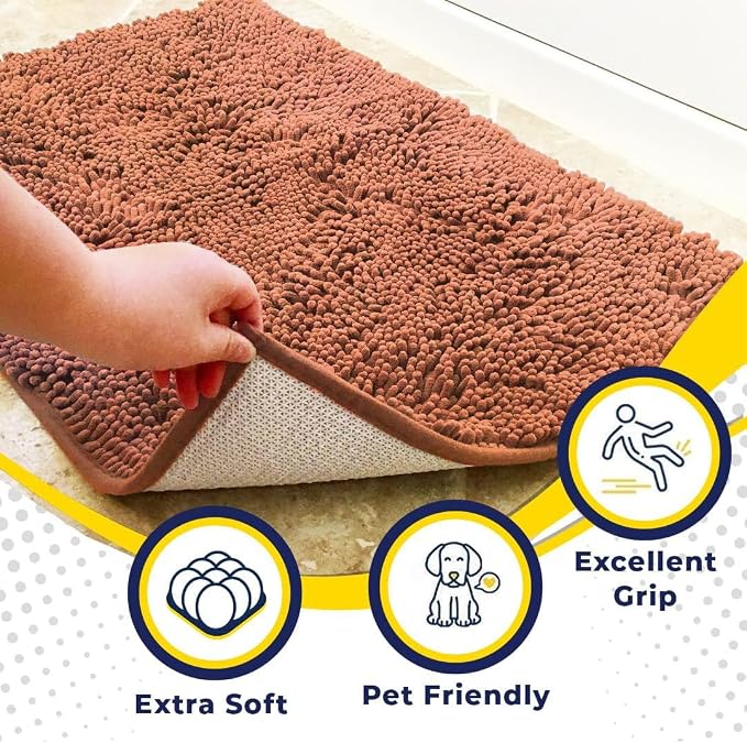 Muddy Mat® | Super Water Absorbent Door Mat Indoor, Microfiber Quick Dry Chenille Entryway Rug, Slip Resistant Front Door Mat, Indoor Mats for Entryway, Machine Washable Pet Rug, Peach 16" x 24"
