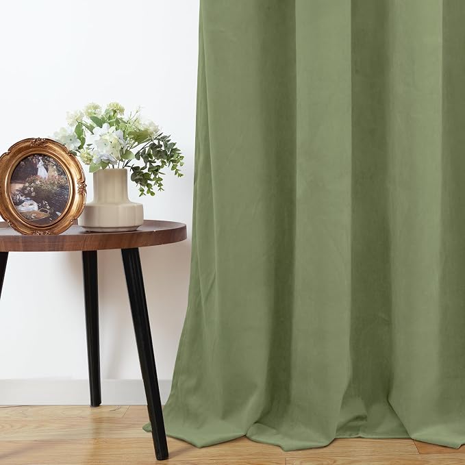 YoungsTex Sage Green Velvet Curtains 72 Inch Length for Living Room, Blackout Drapes with Grommet Room Darkening for Bedroom Privacy, 2 Panels, 52 X 72 Inch