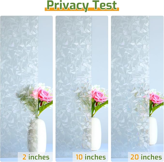 LUTE Window Privacy Film, Rainbow Window Flim, 3D Decorative Stained Glass Cling, Non-Adhesive Vinyl Static Cling UV Blocking Heat Control One Way Glass Covering for Home, Silver, 23.6 x 78.7 inches