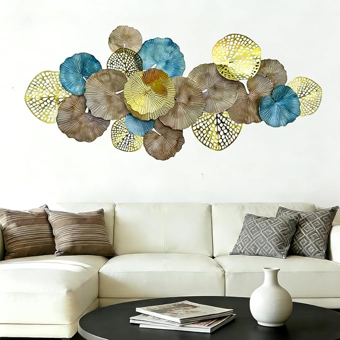 Roivikis Large Metal Wall Art Decor, 3D Abstract Lotus Leaves Wall Handcrafted Modern Decoration for Indoor Outdoor for Living Room, Bedroom, Entryway 52" x 24"