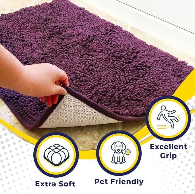 Muddy Mat® | Super Water Absorbent Door Mat Indoor, Microfiber Quick Dry Chenille Entryway Rug,Slip Resistant Front Door Mat,Indoor Mats for Entryway,Machine Washable Pet Rug, Dark Purple 30" x 60"