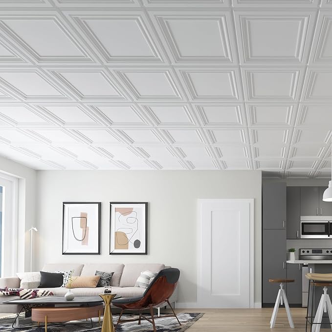 Art3d PVC Ceiling Tiles, 2'x2' Plastic Sheet in Pure White (48-Pack, Multi-Pack)