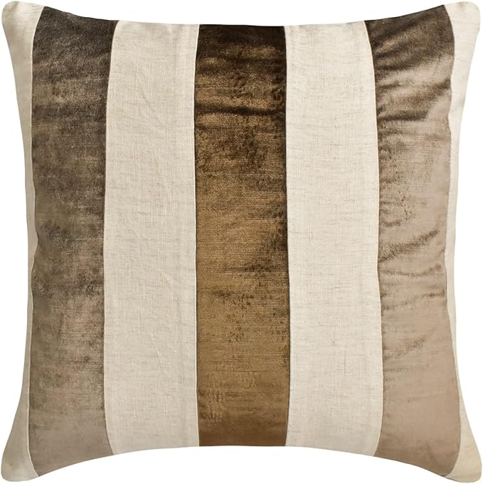 The HomeCentric Pillow Cases, Brown Pack of 2, 24x24 inch (60x60 cm) Throw Pillows, Velvet Patchwork Throw Pillows for Couch, Striped Modern Style Easter - Velvet Band Choco