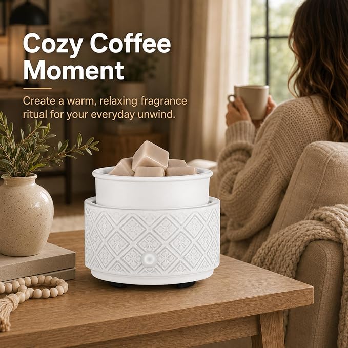Wax Melt Warmer for Scented Wax,3-in-1Ceramic Wax Warmer Fragrances Candle Oils, Home Fragrance Burner,Electric Candle Warmer Perfect Christmas Gifts for Mom Women(White)