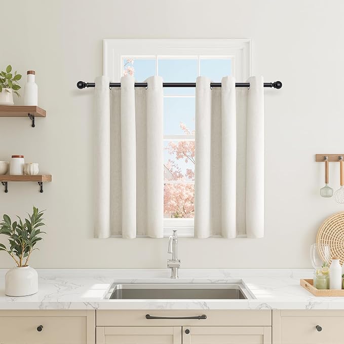 Jowels Cream Linen Blackout Curtains for Bedroom with White Liner, Thick Layers Total Blackout Thermal Insulated Grommet Window Curtains 45 Inch Length 2 Panels Set (42 x 45 Inch)