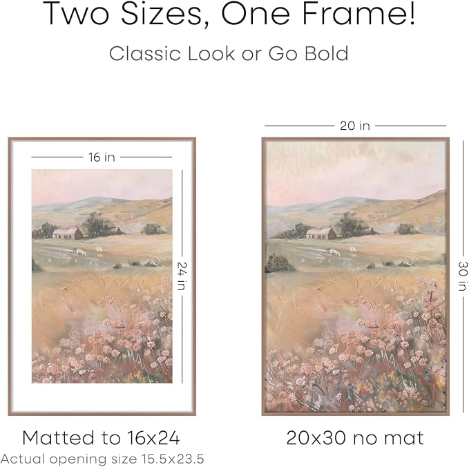 Homeforia 20x30 Poster Frame Mocha, High End Metal 20 x 30 Picture Frames with Mat 16 by 24 inch Photo, 30x20 Large Frame for Wall, 20x30 Thin Frame Matted to 16x24, Tempered Glass, Wall Kit, Set of 1