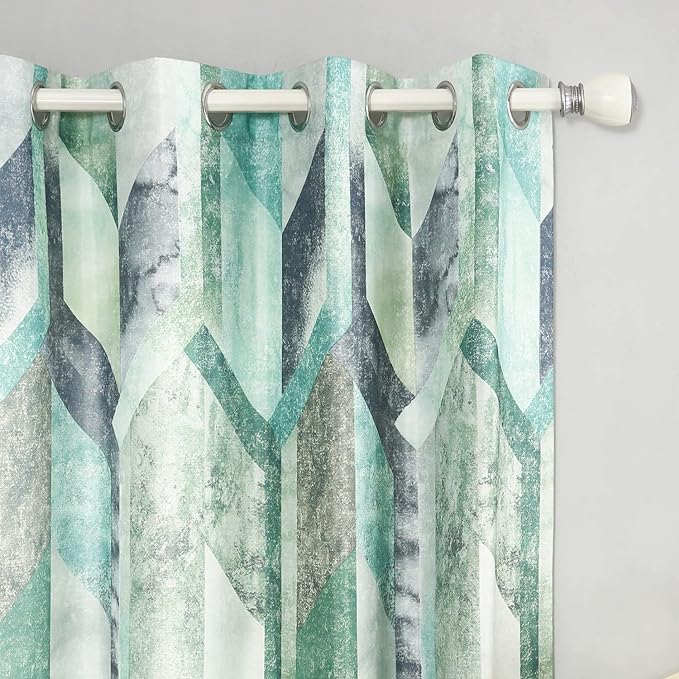 Leeva Grommet Drapes & Curtains for Office, Linen Textured Modern Solid Window Treatments Decorative Curtain Panel for Guest Room, 2 Packs, 52 x 96 in, Green & Grey