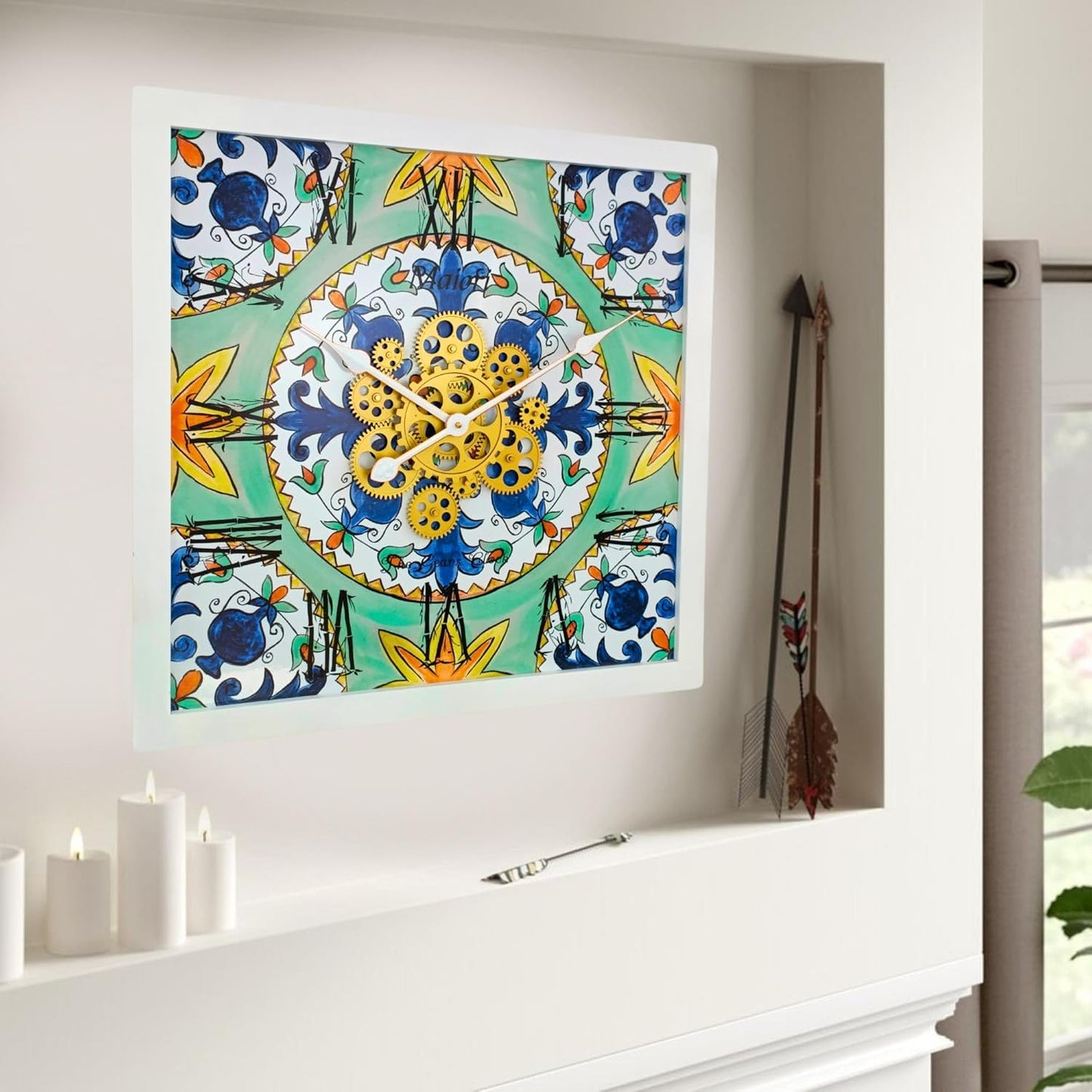 The Gears Clock Wall Clock Italy Collection with Moving Gears (Maiori, 24 inches (60 cm))