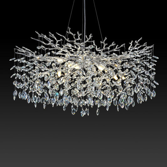 Modern Crystal Chandeliers for Dining Room, 40" Round Silver Tree Branches Chandeliers, Large Dining Room Over Table Chandeliers Lights Fixture, Branches and Crystals Ceiling Light Fixtures