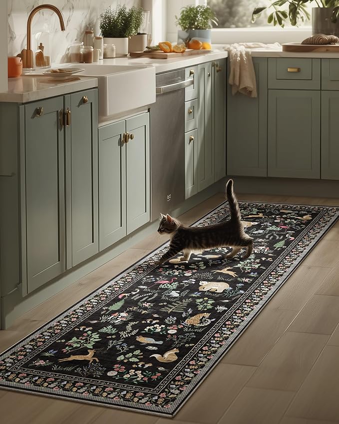 Machine Washable Kitchen Runner Rugs: 2'x6' Entryway Rug Non Slip Low Pile Stain Resistant Soft Carpet Runners for Hallways Indoor Kitchen Living Room Bedroom Farmhouse