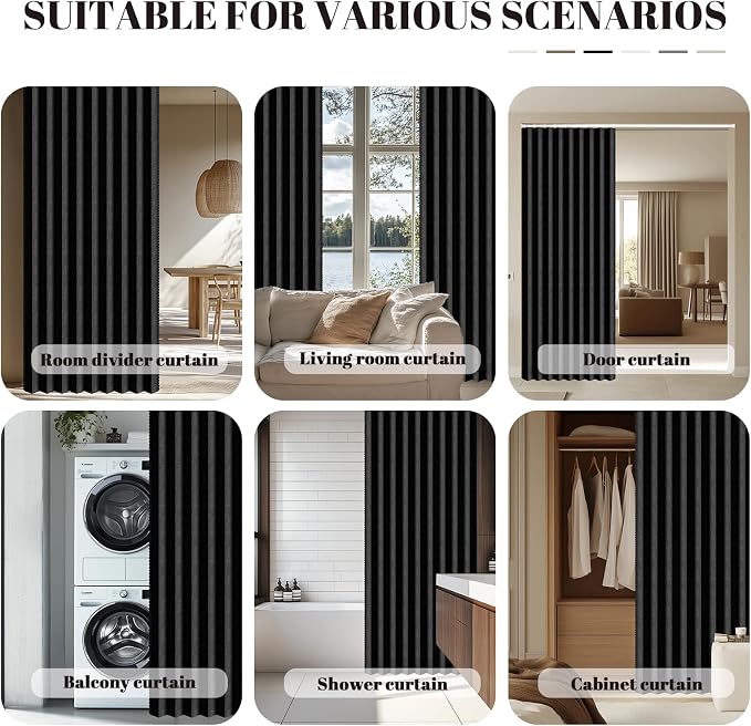 AJAZZ Blackout Accordion Door Invisible Accordion Doors Interior Magnetic Door Curtain for Bedroom Living Room Doorway Curtain Sets Included Rod (1 Pack, 43W x 78 L, Black)