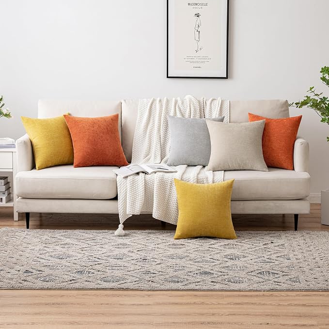MIULEE Pack of 2 Burnt Orange Decorative Fall Pillow Covers 12x20 Inch | Soft Chenille Couch Autumn Throw Pillows Farmhouse Cushion Covers for Home Decor Sofa Bedroom Living Room