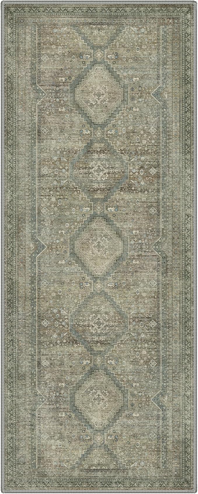 GENIMO Runner Rug 2x6 Non Slip Machine Washable Hallway Runner Rug, Low Pile Lightweight Rugs for Entryway, Hallway, Kitchen and Corridor, Sage/Blue