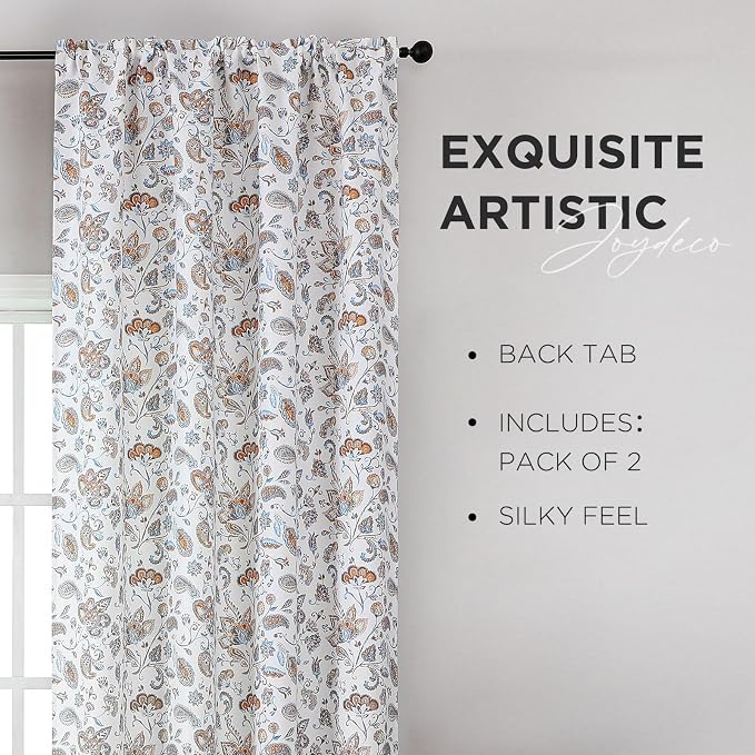 Joydeco Printed Curtains 84 inches Long,Yellow Floral Blackout Curtains for Living Room 2 Panels,52 x 84 inch Rod Pocket Thermal Insulated Bohemian Drapes for Farmhouse,Bedroom,White