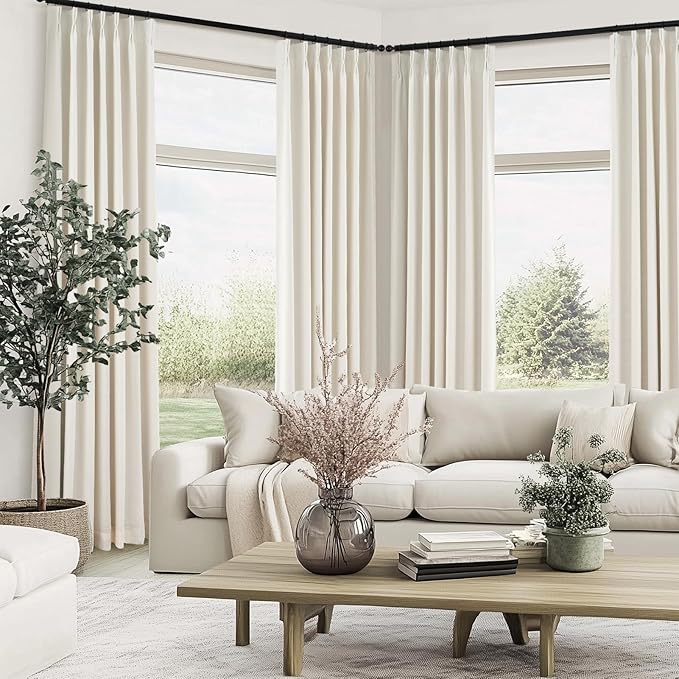 Topfinel Pinch Pleated Full Blackout Linen Curtains 84 Inch for Bedroom Living Room,Fall Brich Double Layer Linen Blended Room Darkening Back Tab Pinch Pleat Drape with Hooks Rings 2 Panel 40" Wx84 L