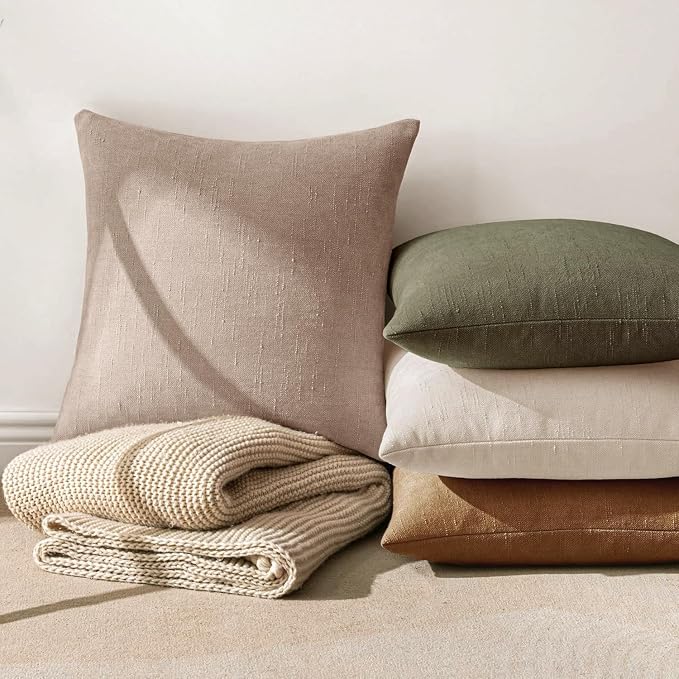 MIULEE Pack of 2 Decorative Throw Pillow Covers Soft Chenille Throw Pillows Solid Textured Cushion Covers for Couch Sofa Bedroom Living Room 18x18 Inch,Irish Cream