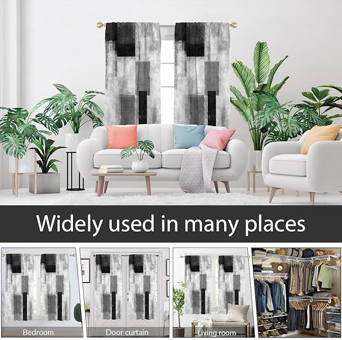 AAtter Black Grey and White Window Curtain Gray Abstract Silver Geometric Aesthetic Teen Art Minimalist Wide Living Room Bedroom Drapes Treatment Fabric 1 Pair, 52" W x 63" L, Modern