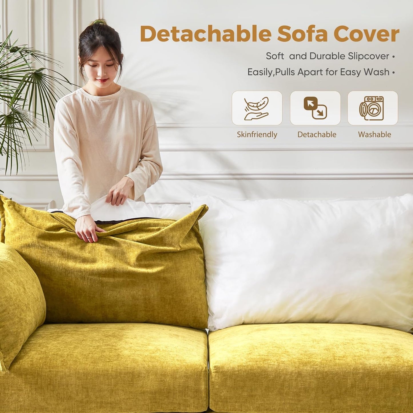 134.6" Oversized Modular Sectional Sofa, Large 7 Seater U Shaped Couch with Storage Ottoman with Reversible Chaise Deep Seat for Living Room, Apartment - Chenille Yellow