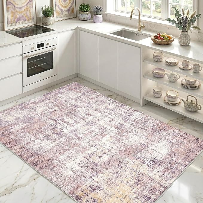 4x6 Area Rugs Washable Living Room Rug-No Slip Soft Carpets Modern Abstract Indoor Floor Stain Resistant Carpet for Bedroom Dining Room Farmhouse Nursery Home Office Pink