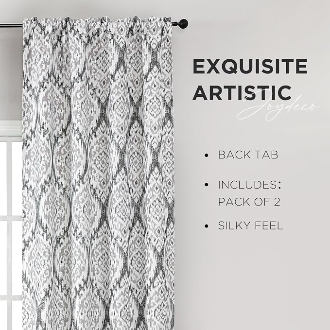 Joydeco Printed Curtains 96 inches Long,Vintage Floral Curtains for Living Room 2 Panels,52 x 96 inch Rod Pocket Thermal Insulated Bohemian Drapes for Farmhouse,Bedroom,Grey