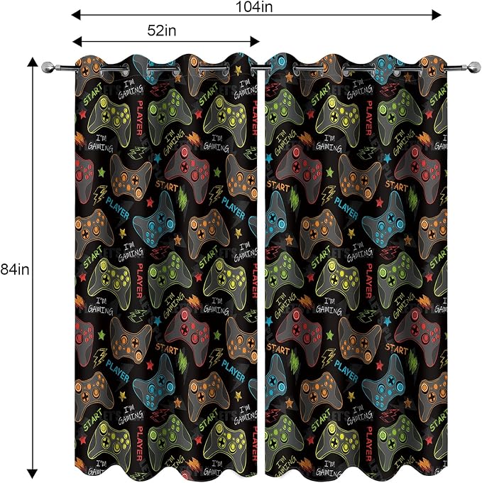 MissHope Gamer Gaming Gamepad Blackout Curtains Kids Boys Men Teen Girls Colorful Video Game Controller Decor Teenage Child Bedroom Room Darkening Grommet Window Drapes 2 Panels, 52"x84"