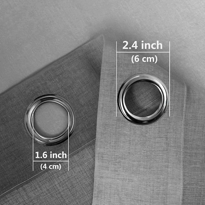 DWCN Black Ombre Short Sheer Curtains - Faux Linen Semi Voile Gradient Light-Filtering Bedroom and Living Room Curtains, Set of 2 Grommet Top Window Drape Panels, 42 x 45 Inch Length