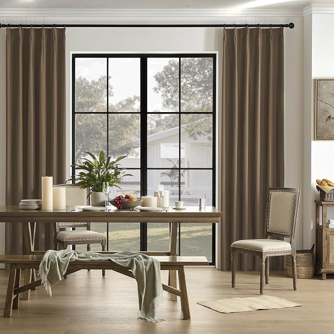DUALIFE Chocolate Brown Pinch Pleated Blackout Curtains 90 Inches Long, Back Tab with Hooks, Linen Full Black Out Thermal Insulated Track Curtain for Bedroom Living Room,40" Wx90 L, 2 Panels