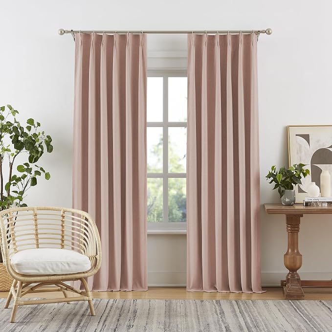 DUALIFE Cute Dusty Pink Blackout Curtains 90 Inches Long - Rose Blush Pinch Pleat Track Curtains Blackout with Hooks Viral Pleat Drapes for Girls Bedroom Nursery,40 by 90 Inch, 2 Panels, Back Tab