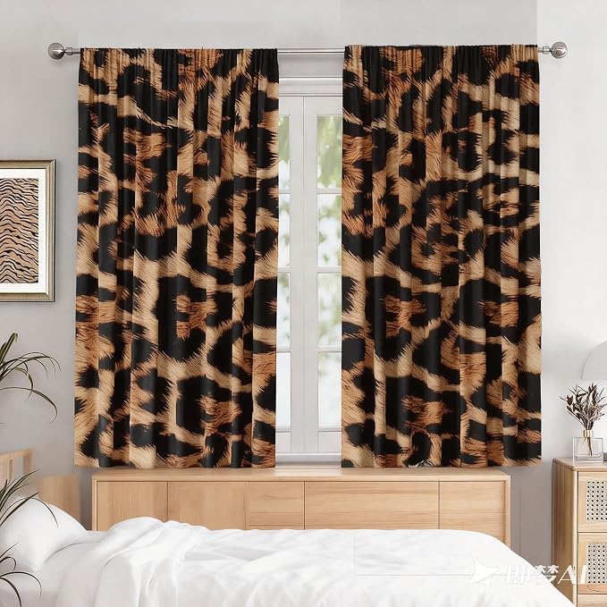 Leopard Print Curtains 29WX63H for Living Room Bedroom Cheetah Print Leopard Decor Brown for Bedroom Window Drapes Treatment Fabric 2 Panels