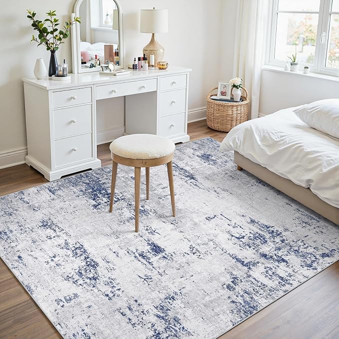 Area Rugs 6x9 Living Room: Large Modern Abstract Washable Rug Soft Anti-Skid Non-Shedding Carpet Indoor Floor Thin Carpets for Bedroom Dining Room Farmhouse Nursery Home Office Night Blue Grey