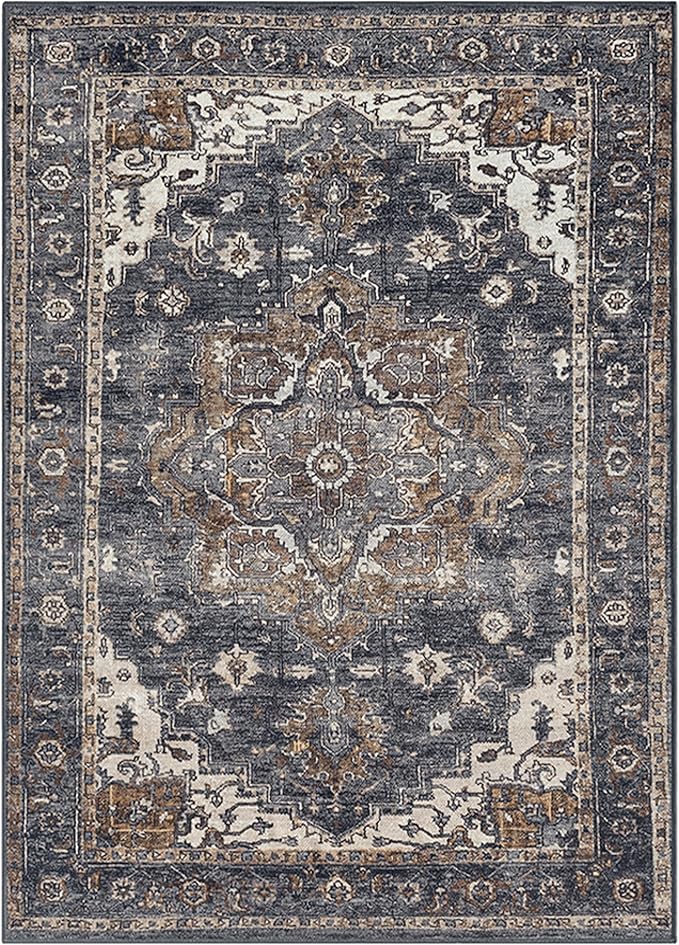Keen Home Design 48"x72" Rug - Machine Washable Area Rug with Non-Slip Backing, Ideal for Living Room, Dining Room, Bedroom - Vintage, Easy Clean, Durable, Low Pile Rug - (4' x 6')