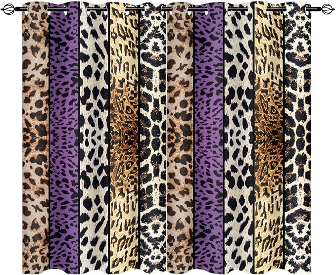 Wild Animal Print Curtain, Room Darkening Thermal Insulated Blackout Leopard Boa Window Drapes with Grommets for Living, Dining, Bedroom, Purple Leopard Print, 52"x 72", 2 Panels