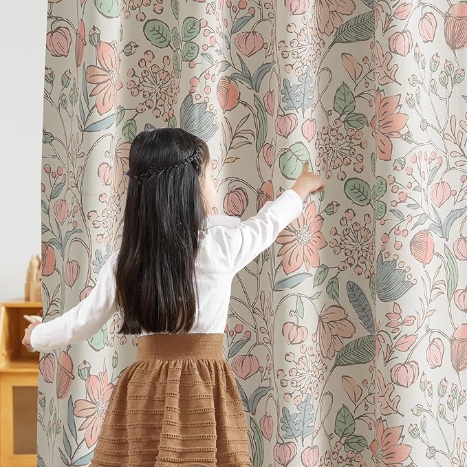 Vangao Pink Nursery Curtains for Girls Room Floral Blackout Curtains 84 Inch Length Farmhouse Drapes for Bedroom Room Darkening Flower Patterned Window Treatment for Kids Set of 2
