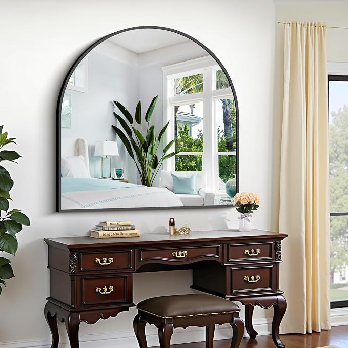 CIRCUMI Arched Wall Mirror, 42"x42" Black Arched Mirror with Tempered Glass, Metal Frame, Large Size for Entryway Table, Mantel,Living Room,Over Sink,Arch Mirror for Decor,Shatterproof&Crystal-Clear