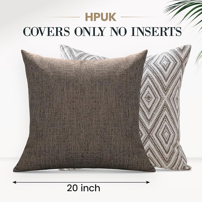 HPUK Throw Pillow Covers 20x20 Inch Set of 4, Linen Decorative Pillow Covers, Accent Cushion Covers for Couch Sofa Bed Bedroom Living Room Décor, Natural